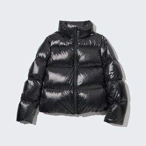 NWT Uniqlo Black Shiny Cropped Puffer Jacket with High Collar